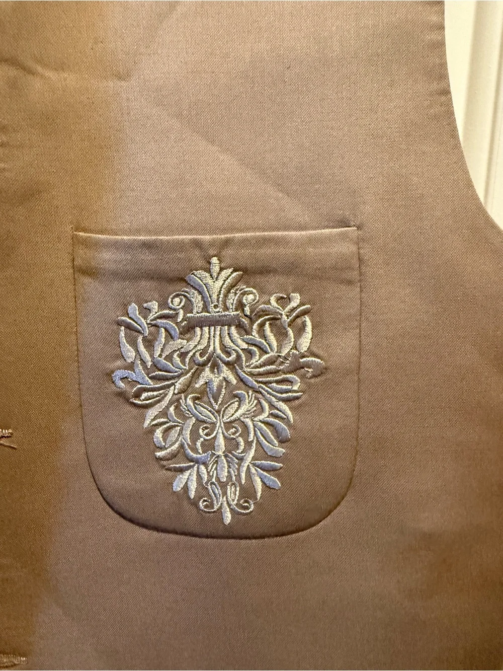 Tan Embroidered Button-Up Vest
